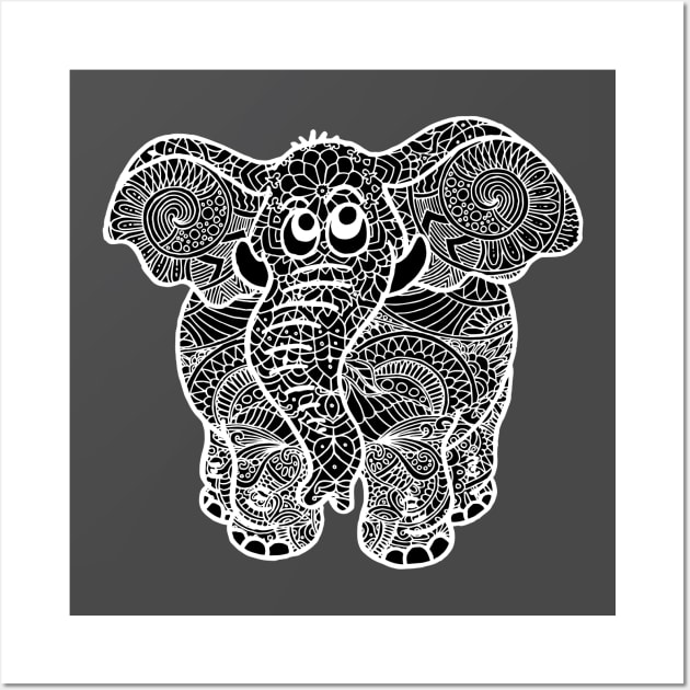 Elephant Zentangle - White Wall Art by ElviraDraat